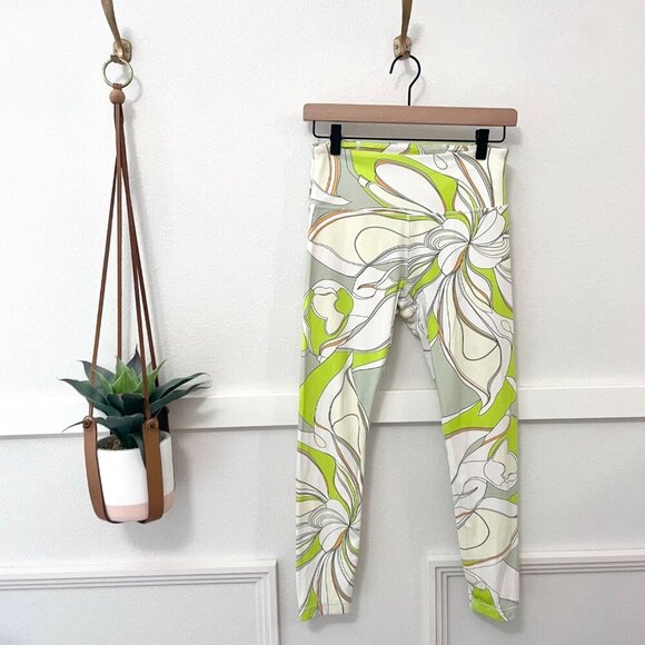 Tory Burch Weightless Printed 7/8 Legging Chartreuse Twisty Flower Size M - Picture 2 of 5